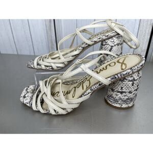 Sam Edelman Daffodil Leather Sandal Snake Print Ivory Round Block Heel Size 7